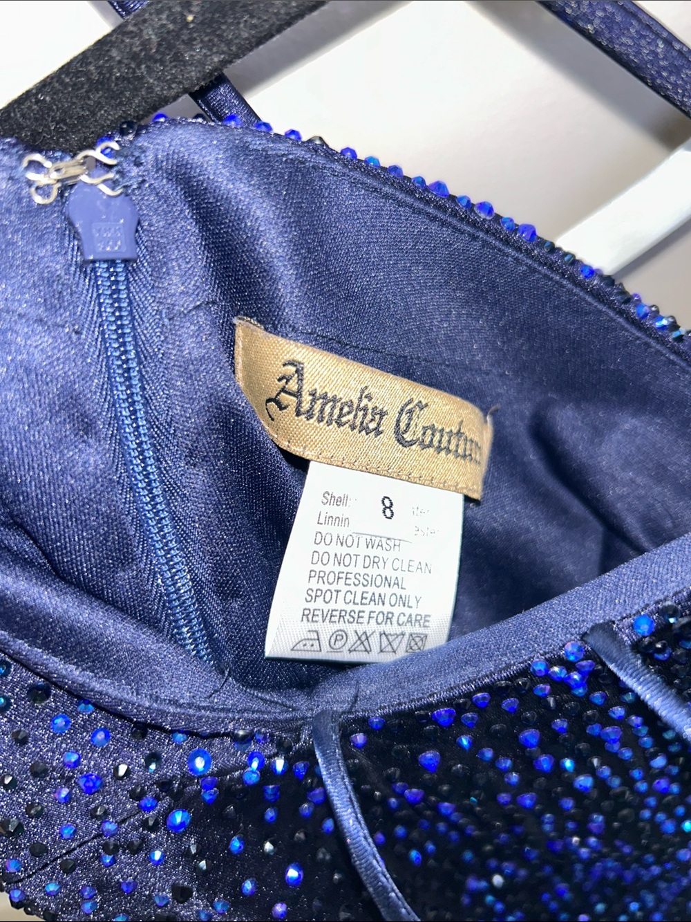 Amelia Couture Sparkly Rhinestone Bodycon Mini Dress (Style 3100S) in Navy - Picture 16 of 16